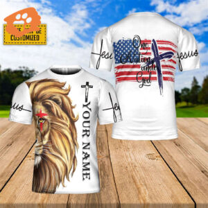 Custom Name Lion Jesus Christian All Over Print 3D T-Shirt for Men & Women - Faith Shirt
