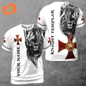 Custom Name Religious Lion Knight Templar Jesus Christ 3D T-Shirt S-5XL