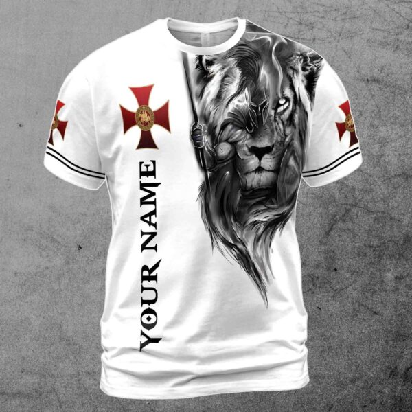 Custom Name Religious Lion Knight Templar Jesus Christ 3D T-Shirt S-5XL