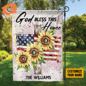 Custom Jesus Cross Sunflower American Flag Garden God Bless Home Religious Gift