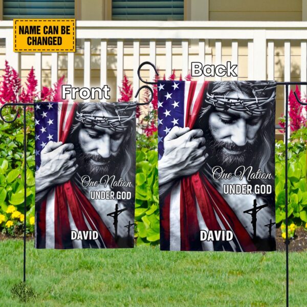 Personalized American Flag Jesus Yard Sign One Nation Under God Metal Sign for Christian Garden Jesus Lover Gift