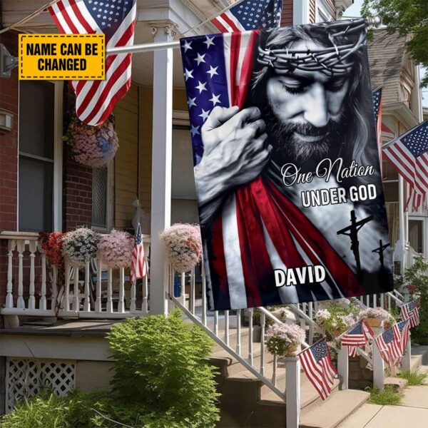 Personalized American Flag Jesus Yard Sign One Nation Under God Metal Sign for Christian Garden Jesus Lover Gift