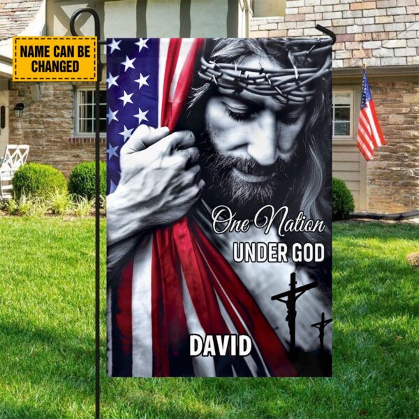 Custom American Flag Jesus Yard Sign – One Nation Under God Metal Sign Jesus Lover Gift