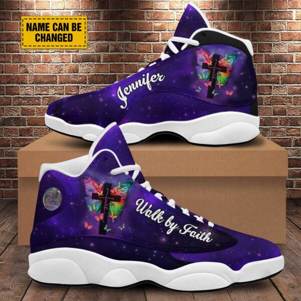 Customized Butterfly Jesus Cross Basketball Shoes, Walk By Faith Running Shoes, Christian Unisex Shoes With Thick Sole