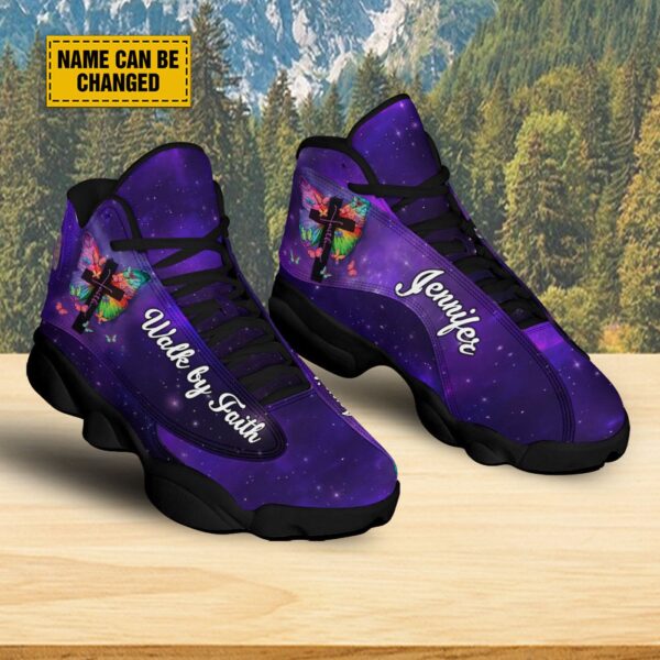 Customized Butterfly Jesus Cross Basketball Shoes, Walk By Faith Running Shoes, Christian Unisex Shoes With Thick Sole