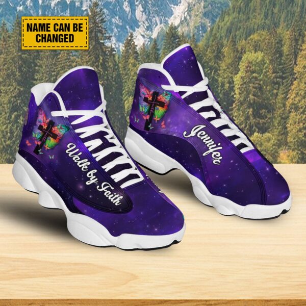 Customized Butterfly Jesus Cross Basketball Shoes, Walk By Faith Running Shoes, Christian Unisex Shoes With Thick Sole