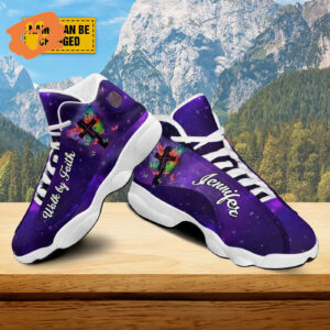 Customized Butterfly Jesus Cross Basketball Shoes, Walk By Faith Running Shoes, Christian Unisex Shoes With Thick Sole