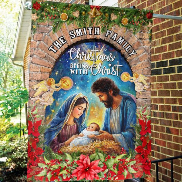 Personalized Christmas Garden Flag: Holy Family Jesus Religious Gift