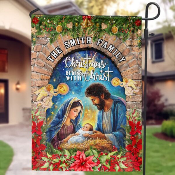 Personalized Christmas Garden Flag: Holy Family Jesus Religious Gift