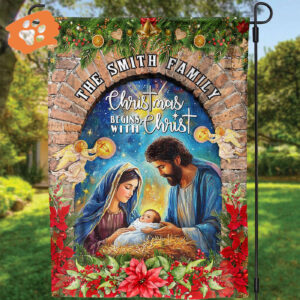 Personalized Christmas Garden Flag: Holy Family Jesus Religious Gift