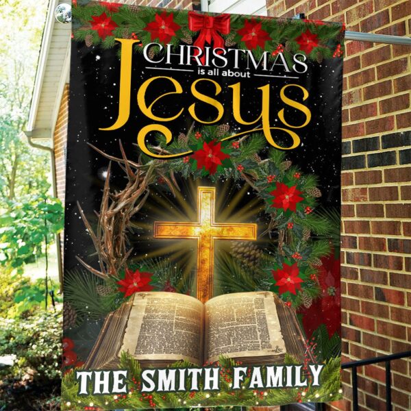 Personalized Jesus Christmas Garden Flag – Christ Bible Cross Yard Decor