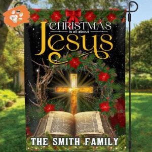 Personalized Christmas Jesus Garden Flag for Christ Bible Cross House Decor