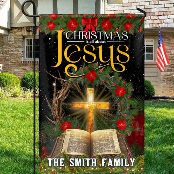 Personalized Christmas Jesus Garden Flag for Christ Bible Cross House Decor