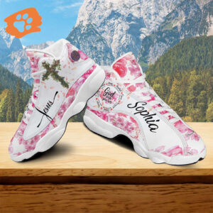 Customized God Says You Are Basketball Shoes, Jesus Cross Rose Running Shoes, Christ Flowers Sports Shoes For Women