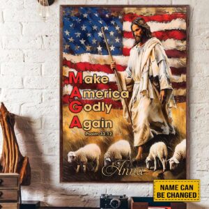 Custom Jesus & Lamb Poster: Make America Godly Again Flag Canvas - Ideal Gift for Religious Jesus Lovers 1