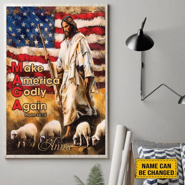 Custom Jesus & Lamb Poster: Make America Godly Again Flag Canvas – Ideal Gift for Religious Jesus Lovers