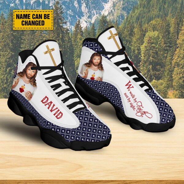 Customized Jesus Art Basketball Shoes, We Walk By Faith Not By Sight Running Shoes, Unisex Shoes With Thick Sole