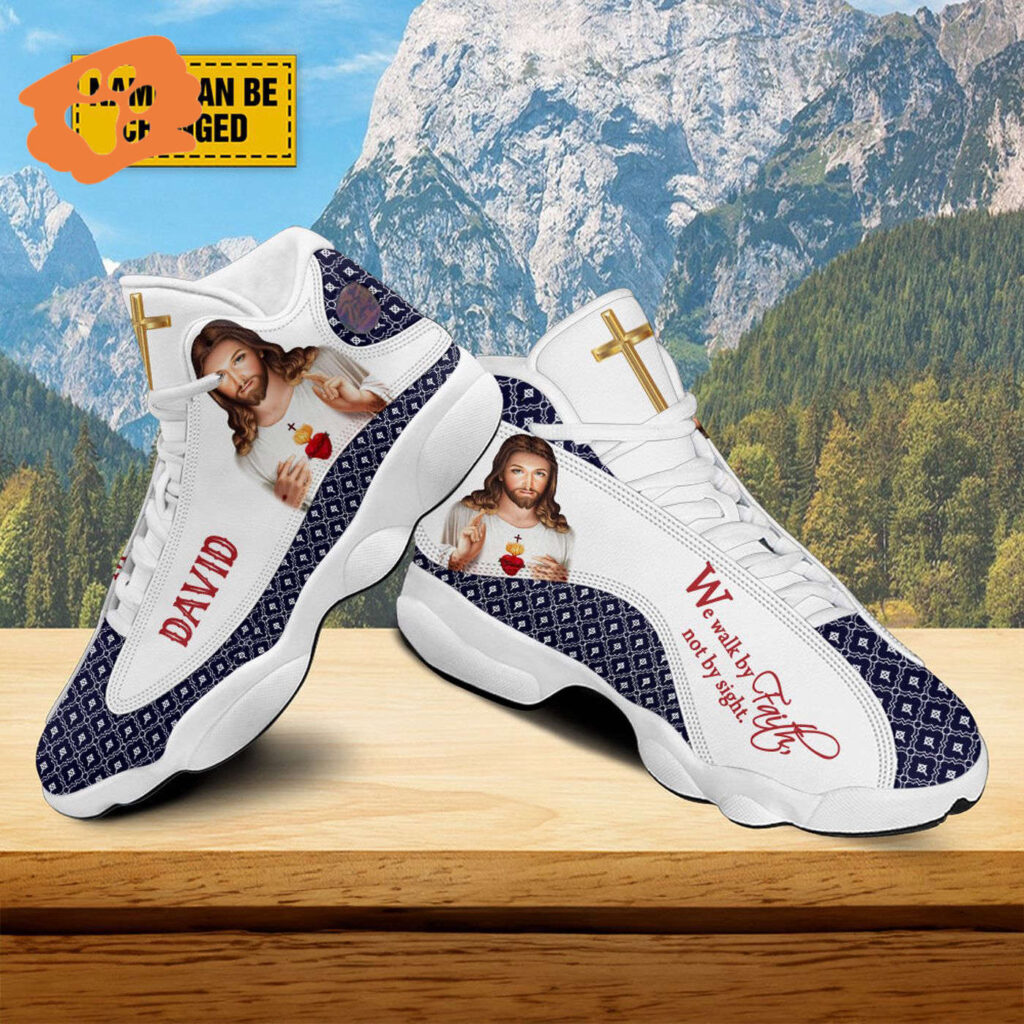Customized Jesus Art Basketball Shoes, We Walk By Faith Not By Sight Running Shoes, Unisex Shoes With Thick Sole Customized Jesus Art Basketball Shoes, We Walk By Faith Not By Sight Running Shoes, Unisex Shoes With Thick Sole
