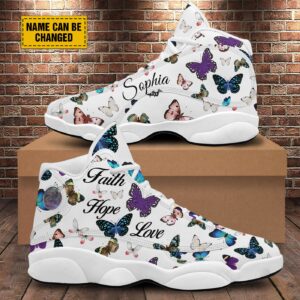 Customized Jesus Butterfly Basketball Shoes, Faith Hope Love Christian Shoes With Thick Soles, Christian Religious Gift 1