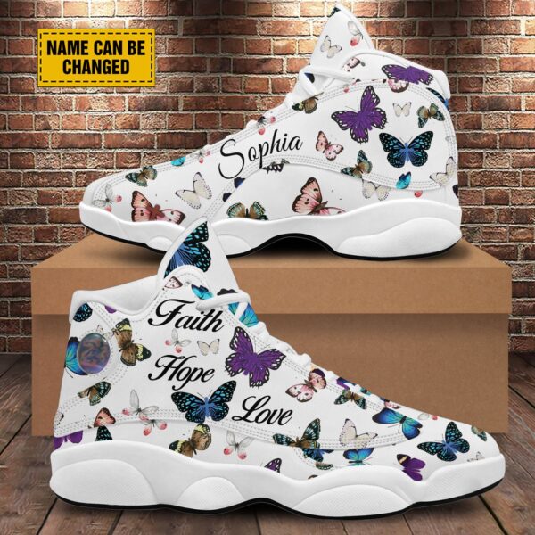 Customized Jesus Butterfly Basketball Shoes, Faith Hope Love Christian Shoes With Thick Soles, Christian Religious Gift