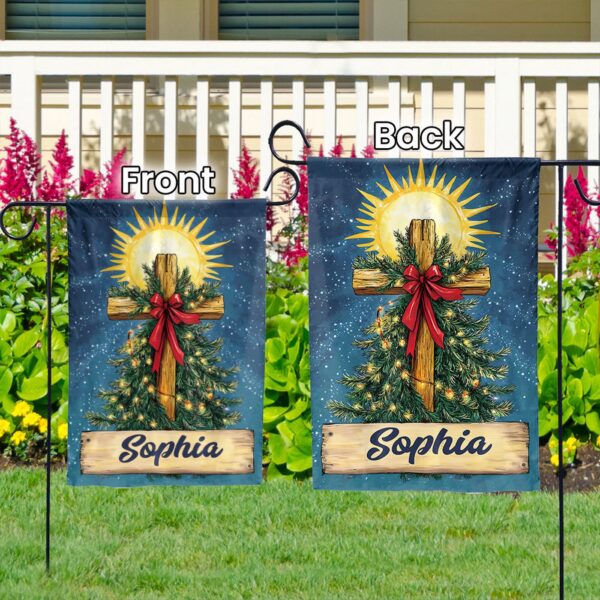 Personalized Jesus Christmas Tree Flag & Religious Garden Decor