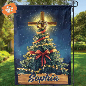 Personalized Jesus Christmas Tree Flag & Religious Garden Decor