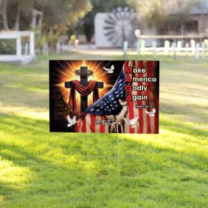 Custom Jesus Cross American Flag Yard Sign - Make America Godly Again Psalm 33:12 - Christian Art Garden Decor 1