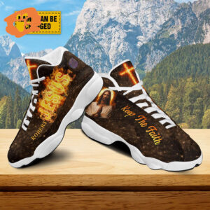 Customized Jesus Cross Fire Basketball Shoes, Keep The Faith Christian Running Shoes, Sport Shoes Religious Gift
