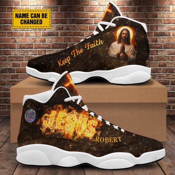 Customized Jesus Cross Fire Basketball Shoes, Keep The Faith Christian Running Shoes, Sport Shoes Religious Gift