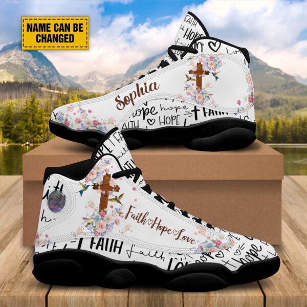 Customized Jesus Cross Hummingbird Flower Basketball Shoes, Faith Hope Love Footwear, Christ Religious Running Shoes