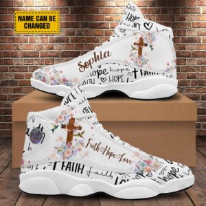 Customized Jesus Cross Hummingbird Flower Basketball Shoes, Faith Hope Love Footwear, Christ Religious Running Shoes 1