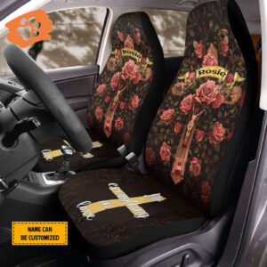 Custom Jesus Cross Roses Car Seat Cover - Love Christ Religious Protectors God Catholic Gifts