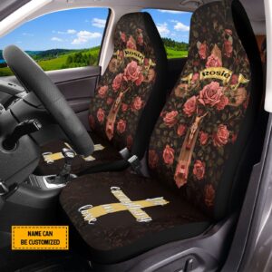 Custom Jesus Cross Roses Car Seat Cover - Love Christ Religious Protectors God Catholic Gifts 1