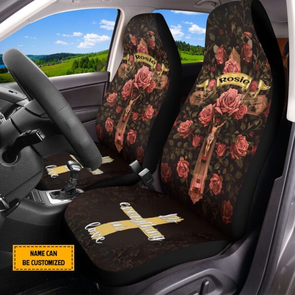 Custom Jesus Cross Roses Car Seat Cover – Love Christ Religious Protectors God Catholic Gifts