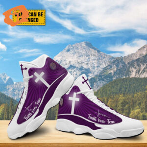 Customized Jesus Faith Over Fear Basketball Shoes, Jesus Purple Design, Jesus Lovers Gift, Christian Unisex Shoes