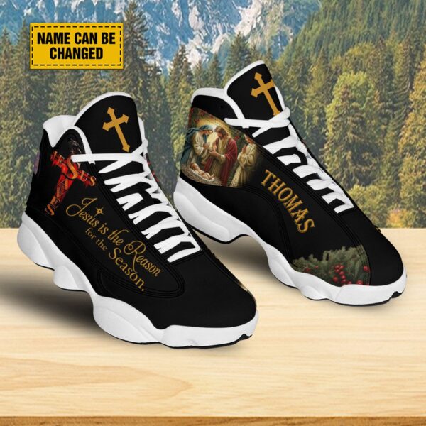 Customized Jesus Is The Reason For The Season Basketball Shoes, Jesus Nativity Christmas Running Shoes, Christmas Gift