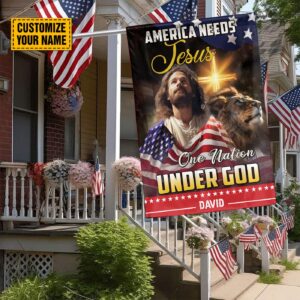 Jesus Lion of Judah American Flag: One Nation Under God Garden Flag - Independence Day Gifts 1