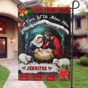 Personalized Jesus Nativity Garden Flag - O Come Let Us Adore Him House Flag Xmas Gift 3
