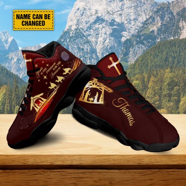 Customized Jesus Nativity Jesus Birth Christmas Basketball Shoes, Jesus Is The Reason For Season Xmas Unisex Shoes