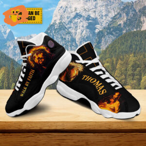 Customized Jesus Portrait Art Basketball Shoes, Walk By Faith Running Shoes Christian Unisex Shoes With Thick Sole