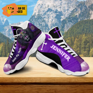 Customized Jesus Purple Lion Of Judah Basketball Shoes, Christian Religious Gifts Unisex Shoes With Thick Soles