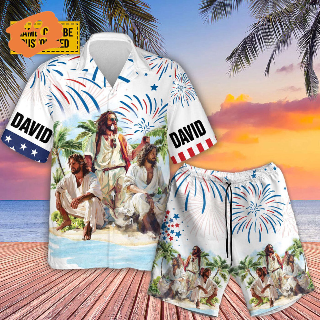 Customized Jesus Summer Beach Hawaiian Shirt – Independence Day Hawaii Set American Flag Aloha Outfit for Men Customized Jesus Summer Beach Hawaiian Shirt – Independence Day Hawaii Set American Flag Aloha Outfit for Men