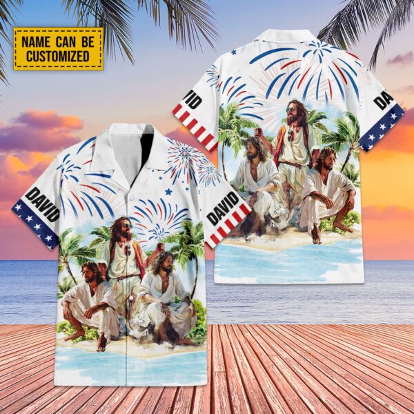 Customized Jesus Summer Beach Hawaiian Shirt – Independence Day Hawaii Set American Flag Aloha Outfit for Men
