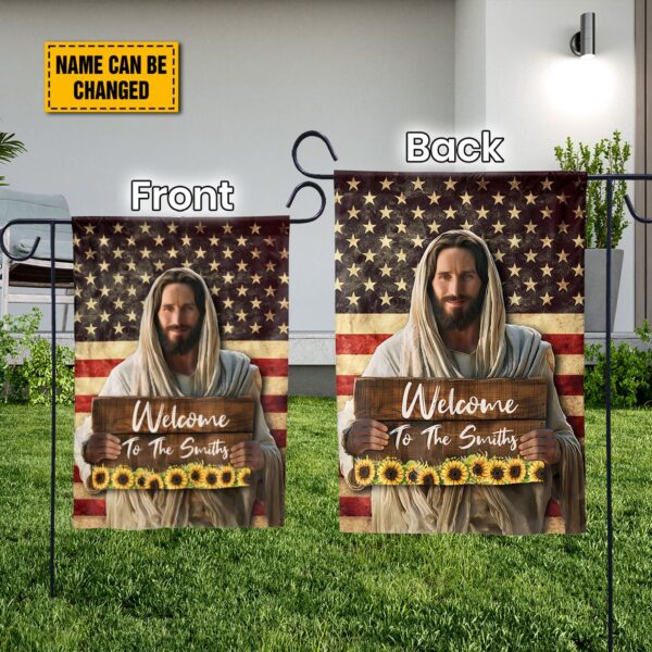 Custom Jesus Sunflower American Flag House Banner – Patriotic Garden Flag for Independence Day
