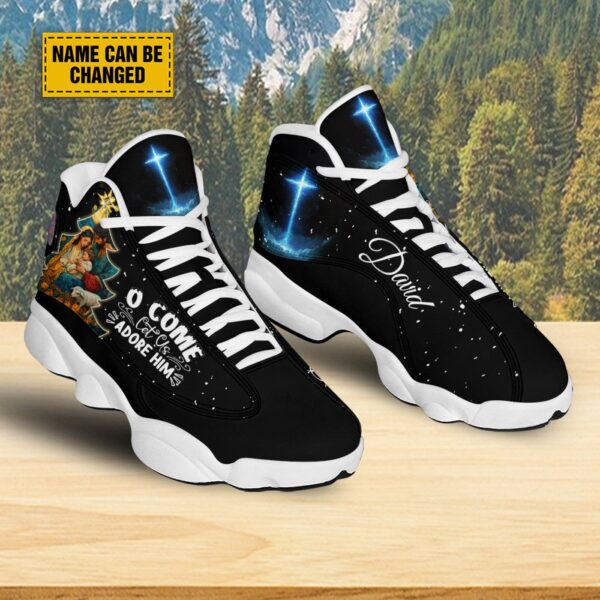 Customized Nativity Of Jesus Basketball Shoes, O Come Let Us Adore Him Holy Night Running Shoes, Faith Christmas Gift