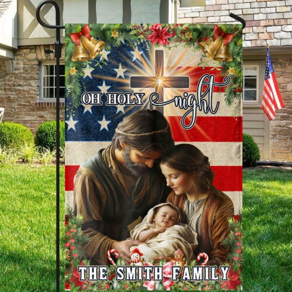 Personalized Nativity Holy Family American Flag – Christmas Yard Decoration