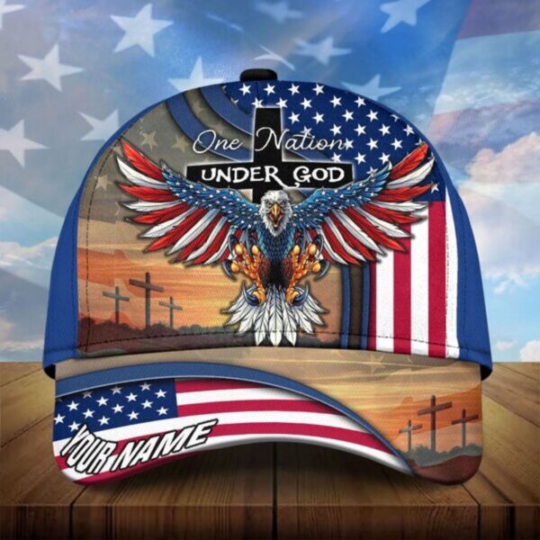 Customized One Nation Under God Baseball Classic Cap, Christian Baseball Cap, Jesus Hat Trucker Classic Hats Gift