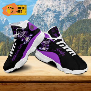 Customized Purple Jesus Cross Butterfly Basketball Shoes, Faith Over Fear Christian Running Shoes Christmas Gift