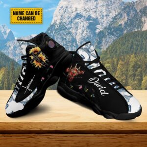 Customized Sunflower Jesus Cross Basketball Shoes, Jesus Saved My Life Running Shoes, Unisex Shoes With Thick Sole 1