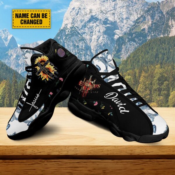 Customized Sunflower Jesus Cross Basketball Shoes, Jesus Saved My Life Running Shoes, Unisex Shoes With Thick Sole